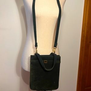 Nine West Emerald Green Velvety Crossbody Purse with Handles and Shoulder Strap